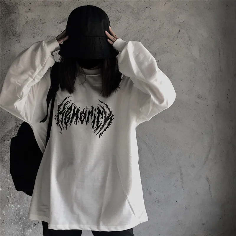 White Осень корейский ins Harajuku стиль уличная темная траурная винтажная шипы письмо напечатано свободно толстовка с капюшоном WGNVWY55 - Цвет: White
