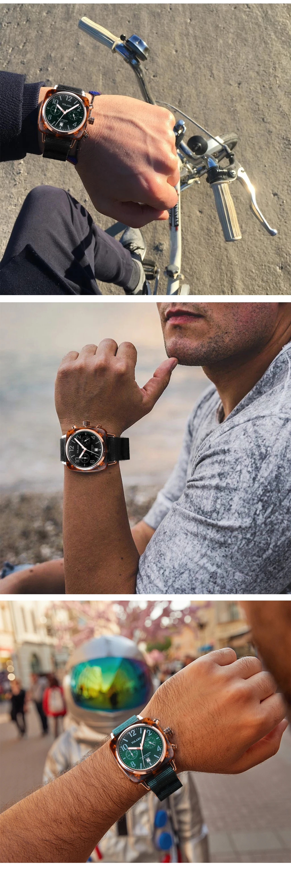 Мужские квадратные спортивные часы Роскошный холст ремешок мужские часы с кварцевые часы с календарем Relogio Masculino YOLAKO бренд