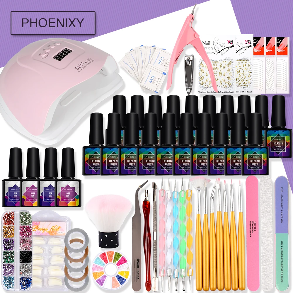

Full Set For Manicure With Nail Gel Polish Set Nail Art Accessories For Handle Semi Permanent Beauty Manicure Set With 80W Lamp