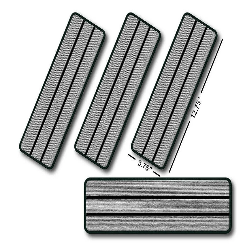 Boat EVA Step Pad 4 Piece Set Teak Non Skid Stick On 12.75*3.75 Inch Grey Over Black 6mm