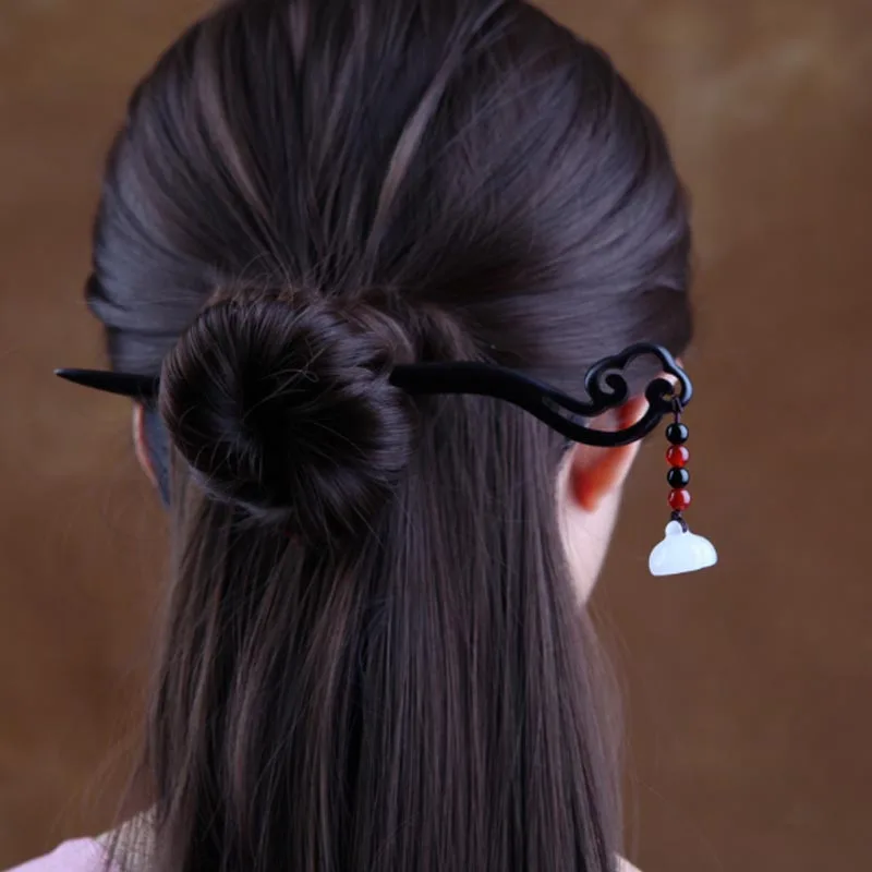 Kanzashi заколка для волос держатель для булочек черное дерево нефрит кисточка китайское японское кимоно юката аксессуары HS011