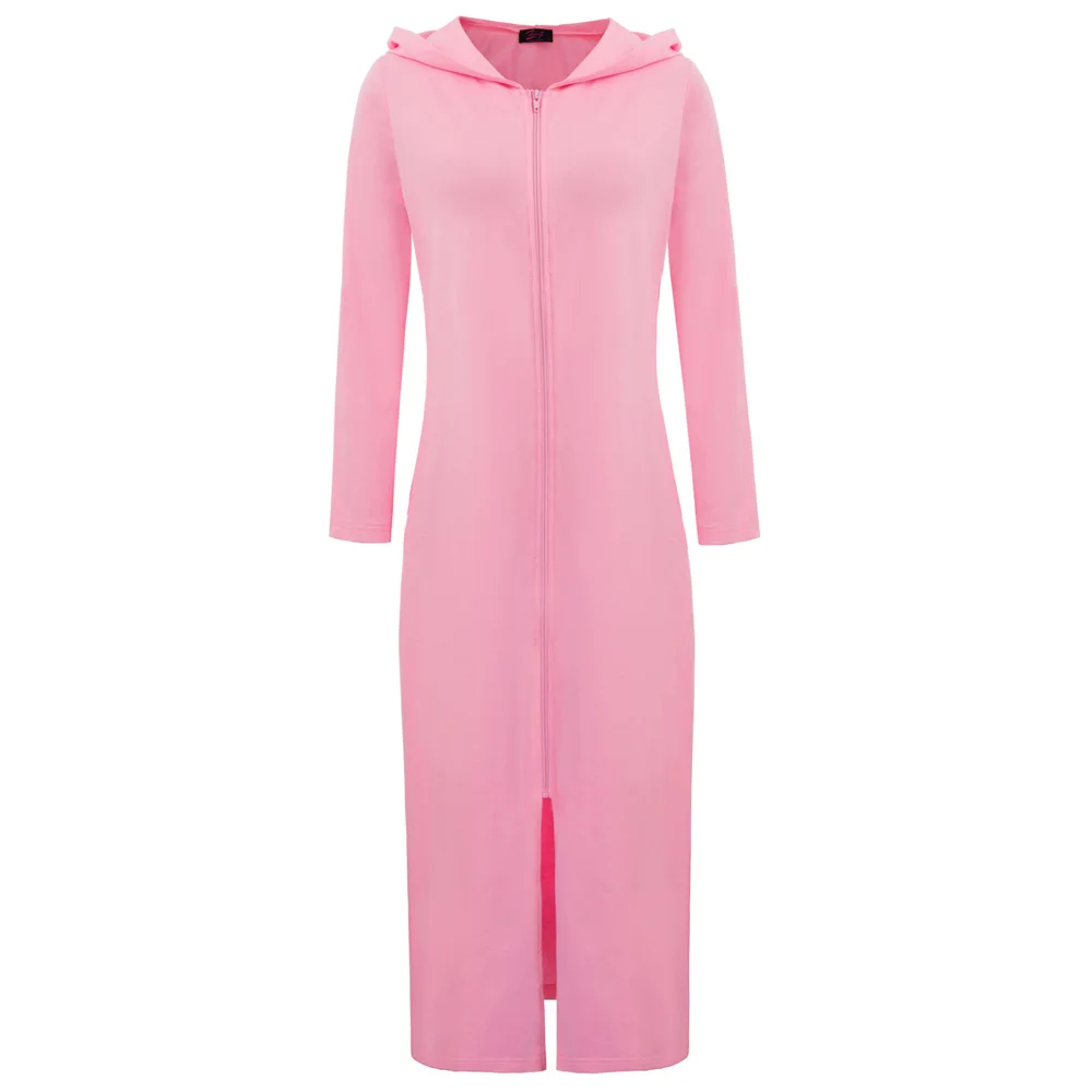 Zexxxy женский удобный длинный рукав халат на молнии сиамский домашний сервис Полная длина молния спереди длинные толстовки с капюшоном халат - Цвет: Pink