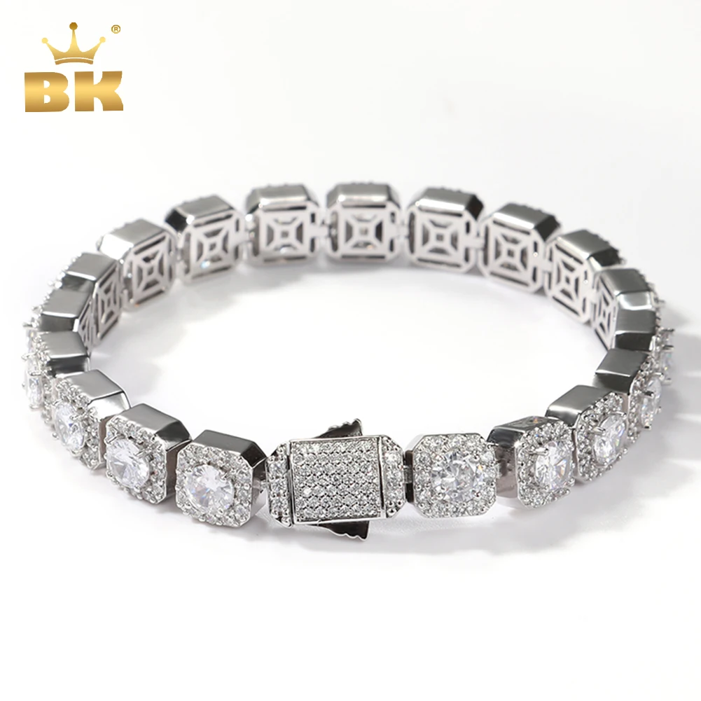 

THE BLING KING 10mm Square Clustered Tennis Chain Men's Bracelet HipHop Link Iced Out Baguettecz Cubic Zirconia Rock Jewelry