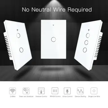 

Smart Life Tuya APP Remote Control WiFi 1/2/3 Gang 1Smart Wall Light Switch Glass Panel RF433&Wi-Fi Works With Alexa Google Home