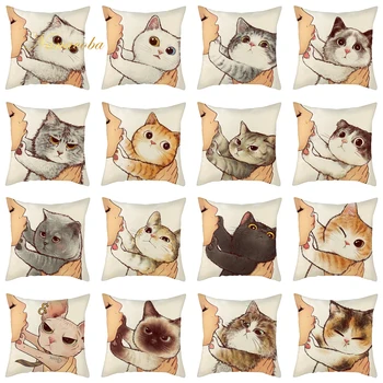 

New Funny Love Kiss Cute Cat Pillows Cases for Sofa Home Car Cushion Cover Pillow Covers Decor Cartoon Linen Pillowcase 45x45cm