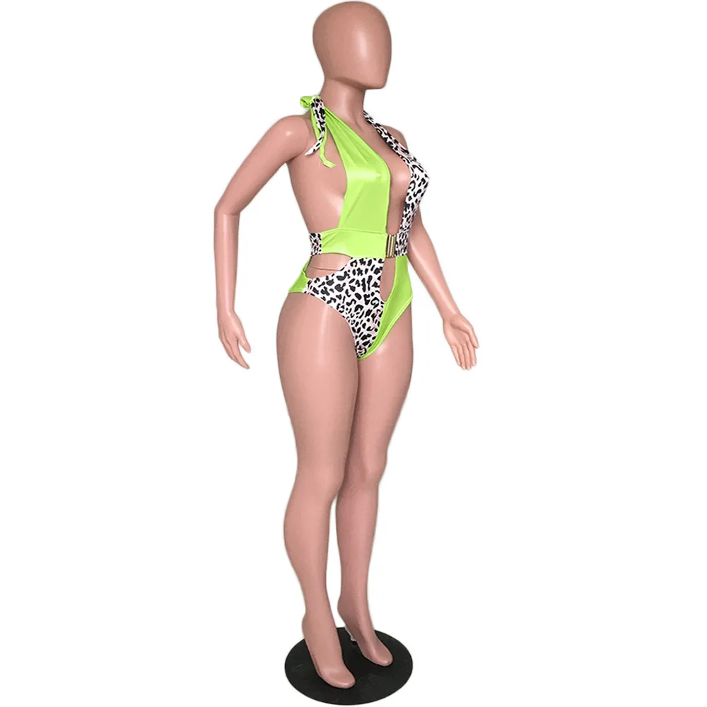 Женщины сексуальный цельный купальник с леопардовым принтом Комбинезон с принтом для женщин женские Сексуальные облегающие комбинезон женский костюм из шорт и топа пляжные SA8108