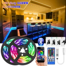 5m-30m conduziu a luz de tira bluetooth rgbww smd 5050 luzes led dc12v rgb fita led diodo flexível app controle de telefone + adaptador
