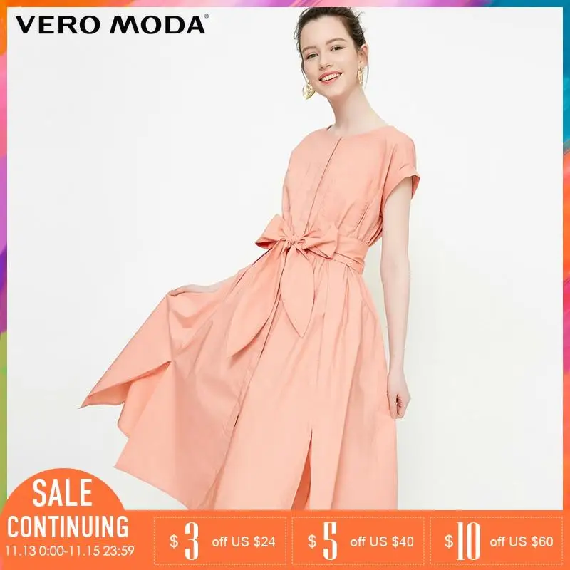 Vero Moda 2019 летнее женское платье розовое для работы эластичное боковое с разрезами