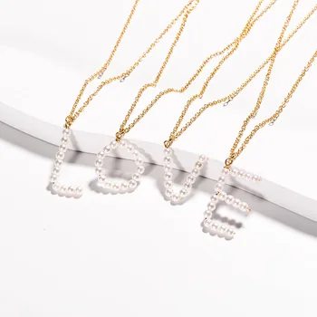 

ZWPON Trendy Handmade Natural Pearl Monogram Pendant Necklace Simple Pearl Monogram Necklace for Woman Jewelry