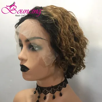 

Bouncing Curly Short Ombre Human Hair Wig Pixie Cut 1B/27 13x4 Lace Front Wigs 150% Density 100% Remy Peruvian Hair