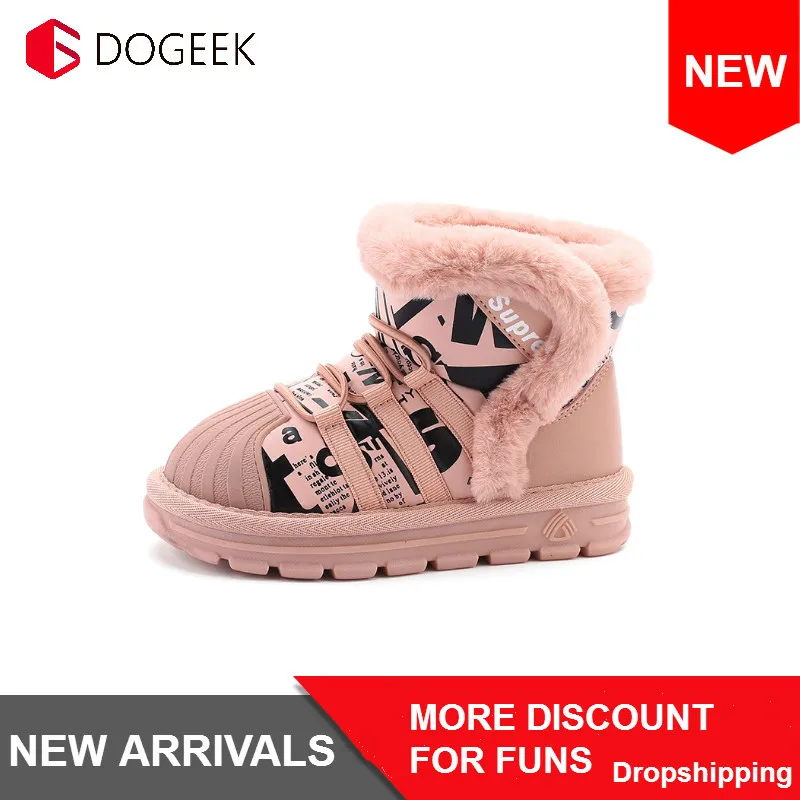 Botas de Neve Pele de Coelho Dogeek Menina Inverno Bebê Crianças Botas Anti Deslizamento Quente Algodão Meninas Ankel Boot Macio Strass Rebite 9 High Quality Mamãe e Bebê