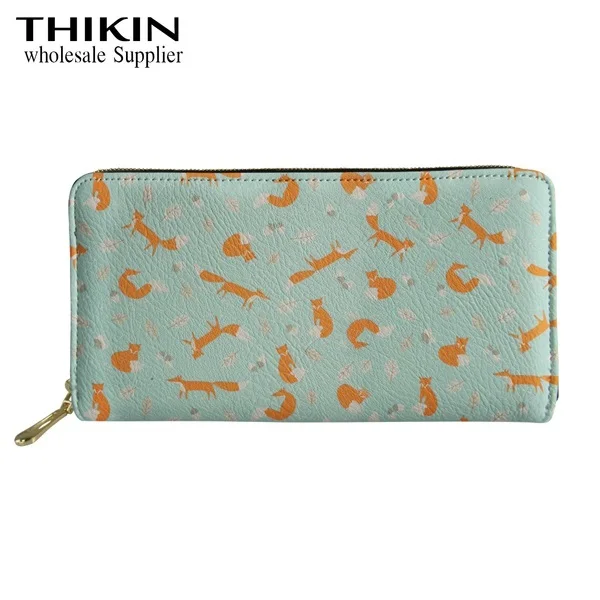 as picture Сумка-клатч THIKIN с рисунком лисы из мультфильма, с принтом лисы, на молнии, женская сумка из искусственной кожи для монет, женский длинный клатч, кошельки для девочек, тонкие сумки для денег - Цвет: as picture