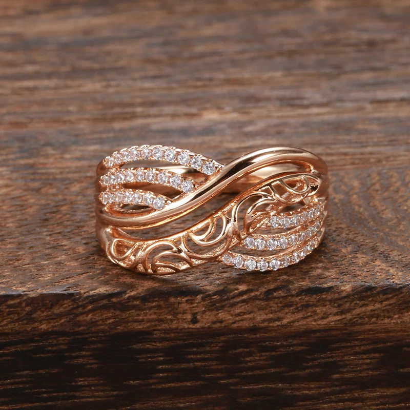 Kinel Hot Luxury 585 Rose Gold Ethnic Bride Wedding Ring