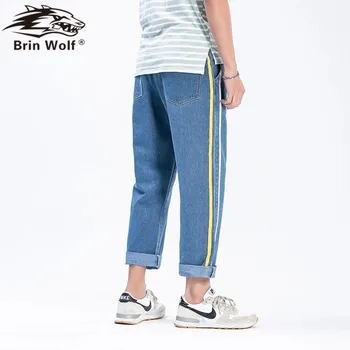 

Brin Wolf Wholesale 2020 Spring Summer Jeans Men's Loose Retro Students Straight Wide Leg Casual Teenagers Ankle Length Pants