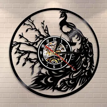 

Proud Bird Peacock With Feather Out Wall Art Modern Wall Clock Whimsical Vinyl Record Wall Clock Retro Decorative Wall Watch