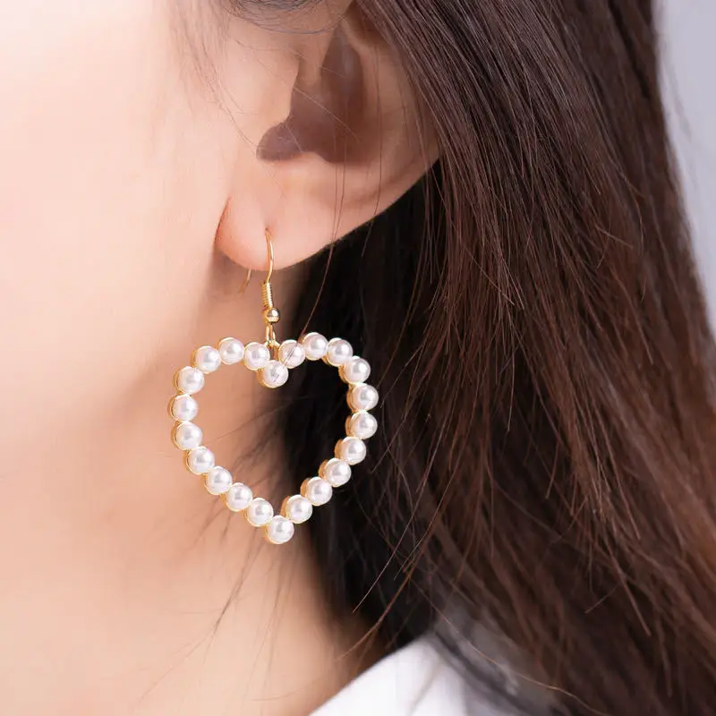 Dangle Earrings Pearl Earrings Drop Earrings Jewelry Vintage Pearl Love Heart Dangle Earrings