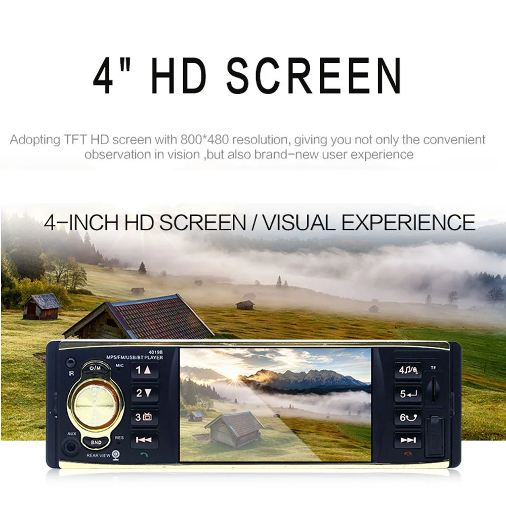 

1 Din Car Radio 4019B Audio Stereo USB AUX FM Bluetooth Radio Station MP3 Player with Rearview Camera Remote Control