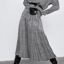 ZOEPO плиссированные юбки, женская модная повседневная юбка с принтом «гусиная лапка», женские элегантные свободные юбки до середины икры, женские юбки