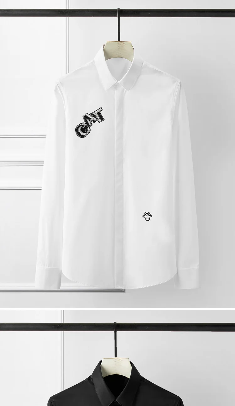Брендовая Качественная мужская рубашка ручной работы, вышитая бисером Кошка маленькая пчелка, рубашки с длинными рукавами для мужчин, 4