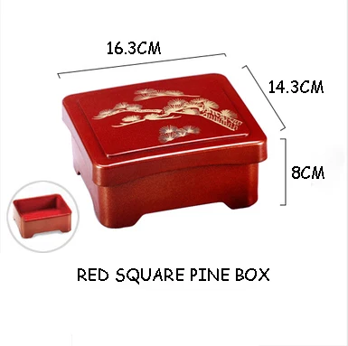 Red Square Pine Box Bento коробка с крышкой Ланч-бокс обеденный лоток черный ящик Чехол на вынос пластиковый однослойный коробка для закусок красная посылка упаковочные инструменты 1 шт - Цвет: Red Square Pine Box
