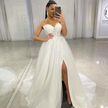 

Eightree Sexy Wedding Dresses 2022 Sweetheart Tulle Princess Bride Dress White Applique Side Slit Wedding Evening Gown Plus Size