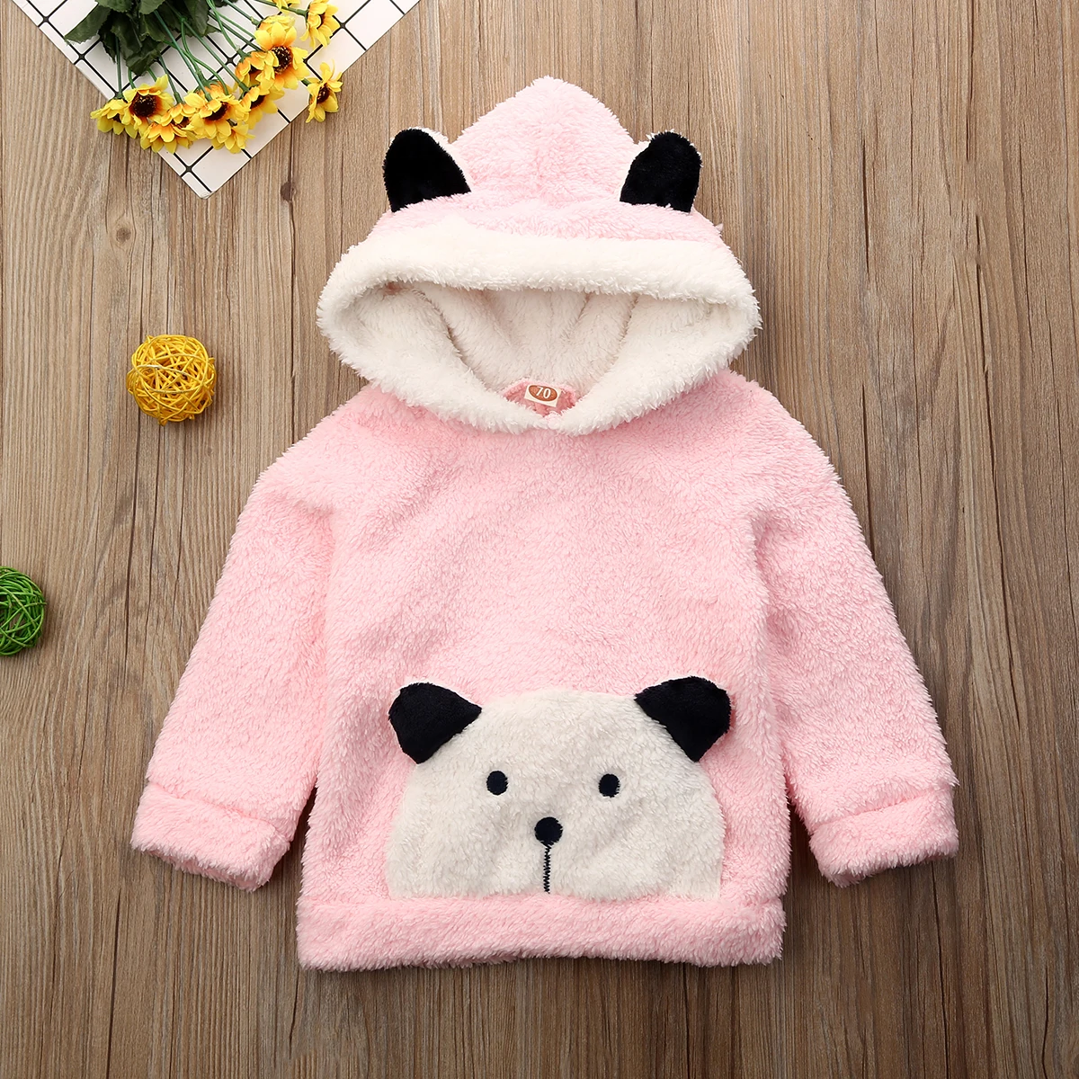 

Pudcoco Winter Toddler Baby Boy Girl Clothes Solid Color Cartoon Panda Sweat Long Sleeve Hodded Coat Warm Clothes