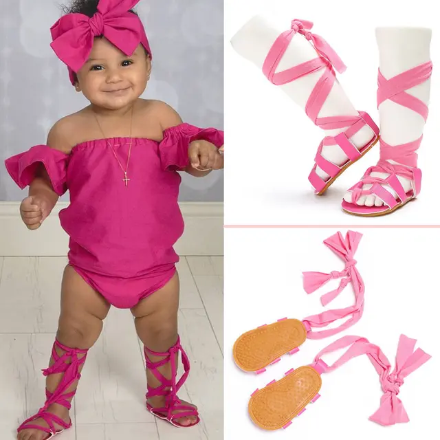 Newborn Infant Baby Girl PU Leather High Bandage Sandals Pram Shoes US STOCK