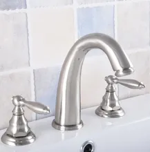 

Brushed Nickel Brass 3 Holes Deck Mounted Dual Levers Handles Bathroom Vessel Sink Basin Faucet Mixer Taps anf693