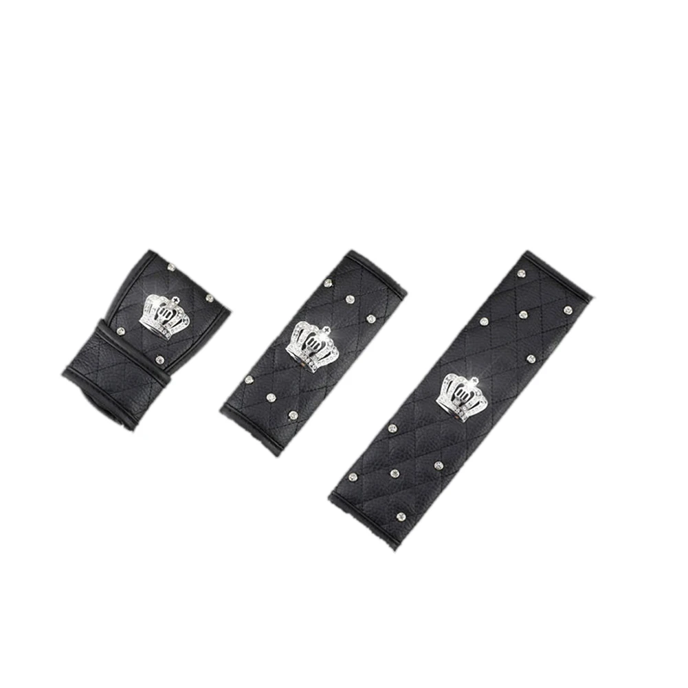 Universal Car Seat Belt Cover Hand Brake Gear Cover Shoulder Protection Set Rhinestones Leather Belt Sheath For All Cars hand brake cover,gear head cover