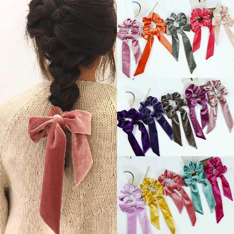 

New Velvet Scrunchies Hair Band Hair Accessories 1PC Girls Sweet Bow Hair Ropes Adjustable Elastic 28 Colors Hair Ties Gifts