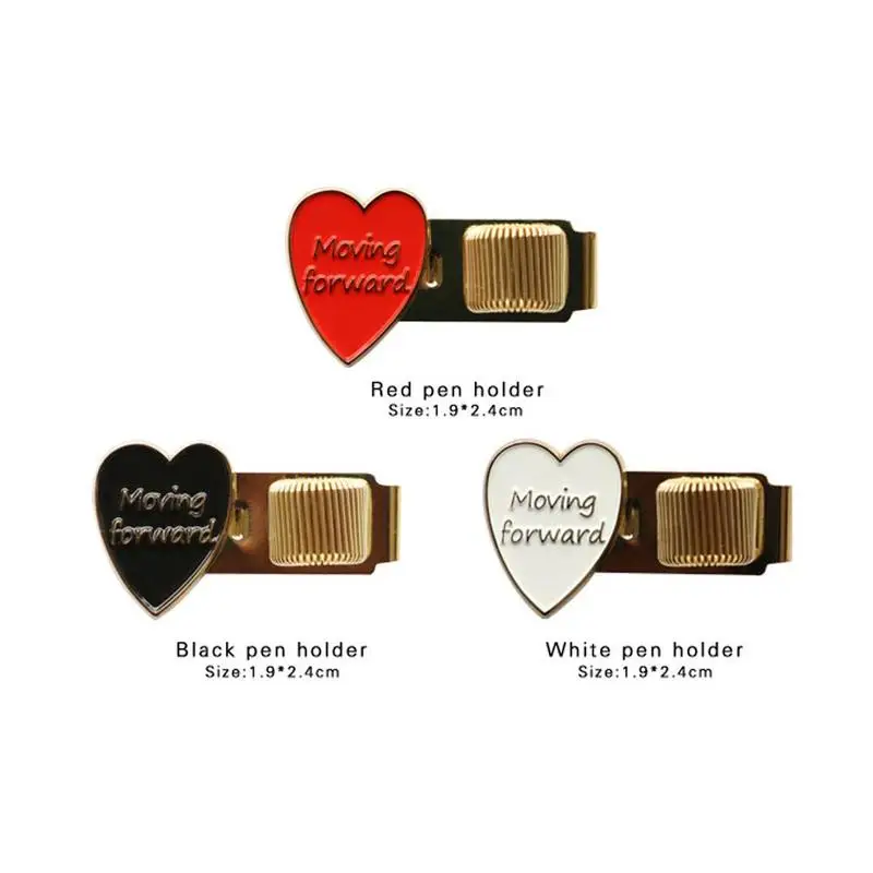 

1pcs Metal Red Love Heart Spring Pen Clip Gold Color Notebook Diary Accessories Cute Novelty Stationery School Office Supplies