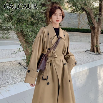 

GALCAUR Autumn Women's Trench Coats Lapel Collar Long Sleeve Double Breasted Loose Female Windbreaker 2020 Plus Size Fashion New