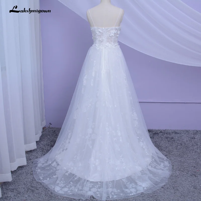 Lakshmigown пляжные богемные Свадебные платья на тонких бретельках с 3D цветком V образным вырезом кружевные богемные вечерние сексуальное свадебное платье