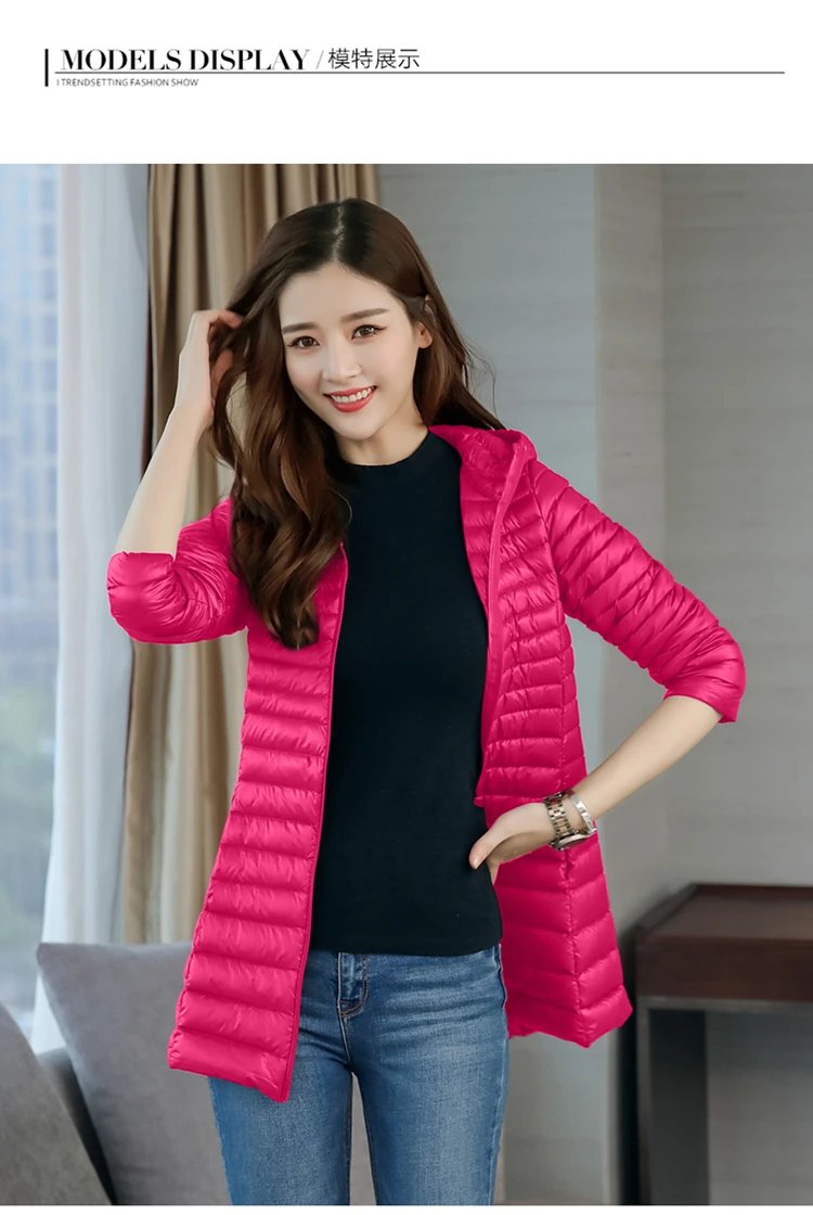 Winter Long Sleeve Thin Mid-length Slim Fit White Duck down Jacket Fashion Elegant Korean-style Cotton Overcoat