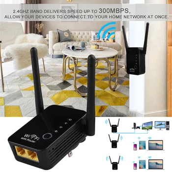 

300Mbps WiFi Repeater Dual Antenna Signal Booster Wireless Router Networks Extender QJY99