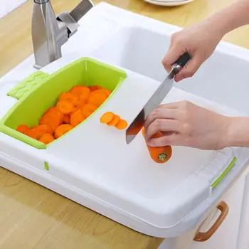 

Multi-function 3-in-1 Vegetable Fruit Chopping Board Stretch Cutting Board Drain Basket Storage Box Kitchen Accessories