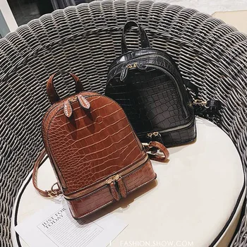 

Vintage Crocodile Pattern PU Leather Small Backpacks for Women Fashion Zipper Mini Back Pack Girls' Backpack Female Shoulder Bag