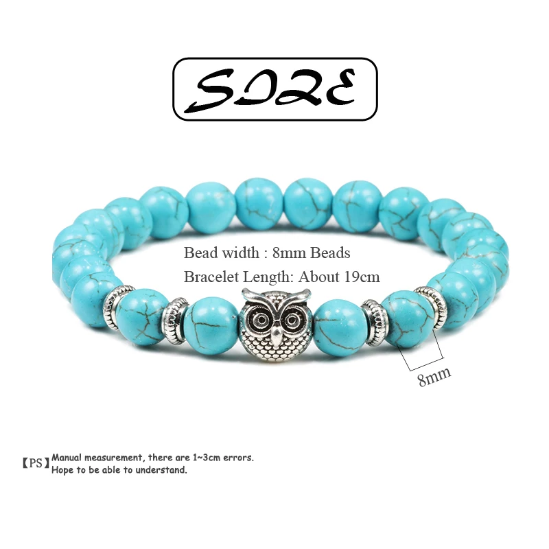 Natural Stone Beads Owl Bracelets Malachite Rock Lava Bangles Charm Strand Elastic Energy Yoga Buddha Jewelry For Women Men