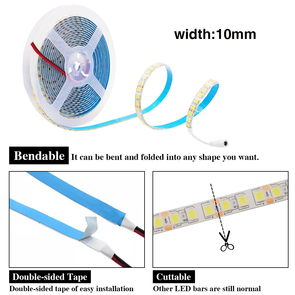 5054 LED Strip 12V 120LEDs/m IP21 IP65 Waterproof Flexible Ribbon Tape Light Lamp with DC Connector Warm White Cold White Blue 5