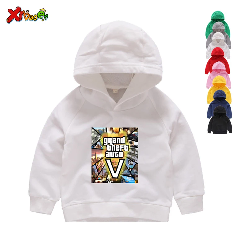 Крутые толстовки с капюшоном, for3-9Year, хлопок, для детей, уличные бои, длинные, с GTA 5, дизайнерские толстовки с капюшоном, модная детская одежда, хипстер для мальчиков и девочек - Цвет: Белый