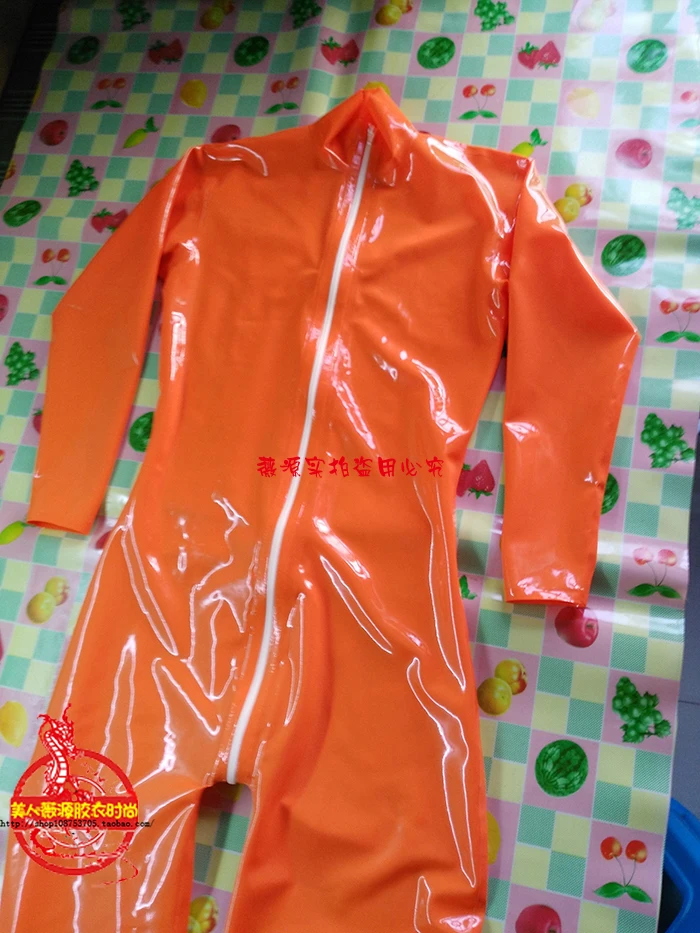 Handmade-Transparent-Brown-Men-Latex-Catsuit-Rubber-Bodysuits-Socks-with-Back-Crotch-Zipper-3