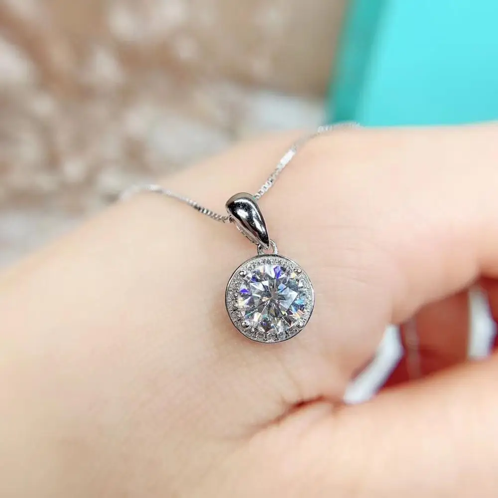 Круглые серебряные подвески Moissanite, 1 CT D VVS, роскошные Подвески Moissanite Weding для женщин