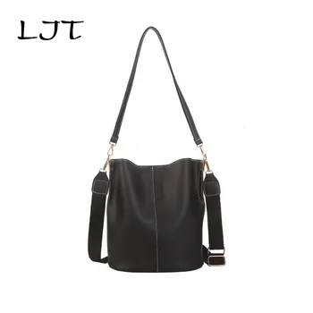 

LJT Black Woman Bag Female 2019 New Wave Korean Fashion Vintage Texture Bucket Bag Women Handbags Female Solid Retro Hand Bag