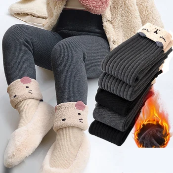 

Cute Cat Thinken Toddler Pants for Girls Plush Velet Legging Winter Cartoon Pants Outwear Baby Girls Warm Pants Kids Trousers