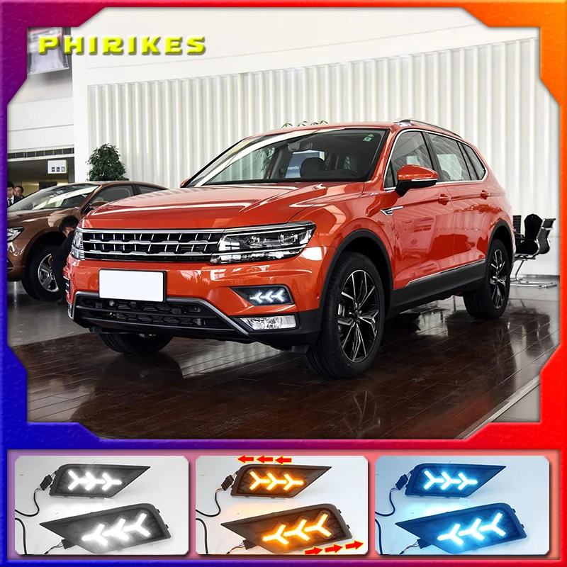 

1Pair Car light for Volkswagen VW Tiguan 2017 2018 2019 DRL Daytime Running Light with Yellow Turn signal fog lamp