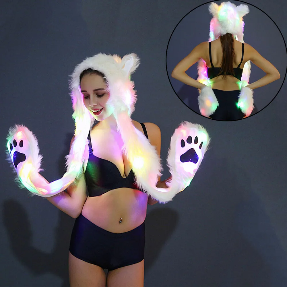

halloween Winter Decoration Warm LED Color Changing Animal Paws Party Hat Scarf Costume Warm Earmuff Animal Cap with Scarf Glove