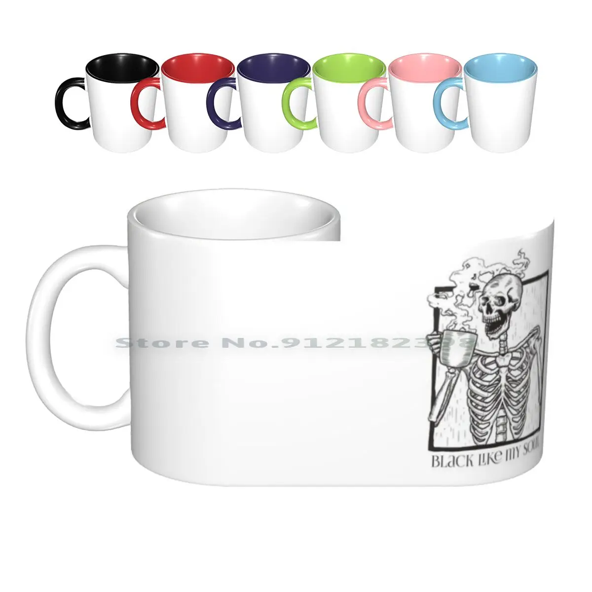 Nero Come La Mia Anima-Scheletro Bere Caffè Tazze In Ceramica Tazze Da Caffè Tazza Da Tè Al Latte Scheletro Halloween Morto All'Interno Caffè Latte