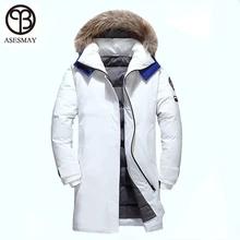 Asesmay/90% белая куртка-пуховик на утином пуху, мужское зимнее пальто, длинные пуховики, парки с капюшоном, мех енота, теплая утолщенная Повседневная Верхняя одежда для влюбленных