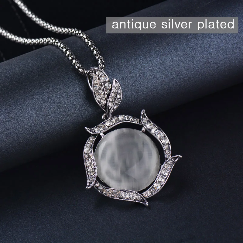antique silver SINLEERY, винтажное ювелирное изделие, большое круглое Опаловое цветочное ожерелье с подвеской, длинное ожерелье для женщин, универсальная цепочка, MY437 - Окраска металла: antique silver