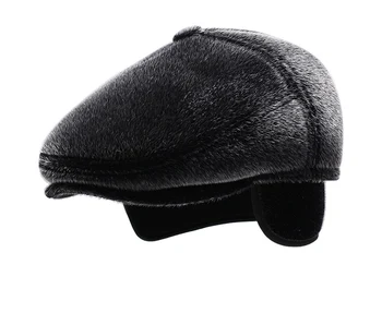 Winter Faux Fur Newsboy Hat With Earflaps Beret Dad Hat for The Elderly Peaked Cap Winter Warm Hats for Old Men Flat Cap